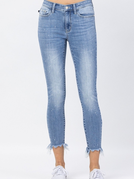 Judy Blue Denim - Judy Blue Bleach Splash Shark Bite Skinny Jeans Light Wash Mid Rise Womens 9/29